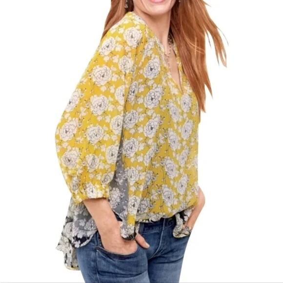 CAbi Amelia Gather‎ V Neck Hi Lo Floral Sheer Top S - Picture 3 of 14